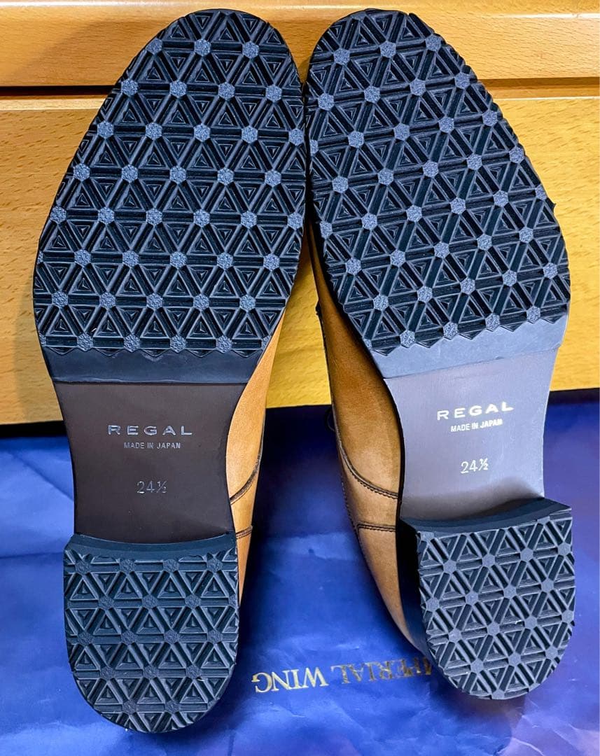 新品最終値下REGAL防滑茶リーガル皮革レザービジネスUチップシューズ24.5