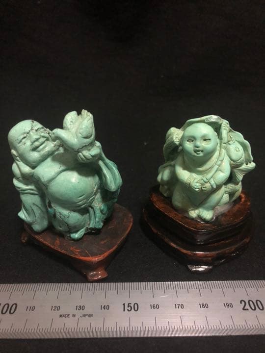 天然石 彫り 人物 置物 2個