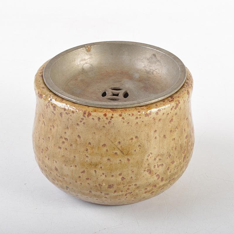 煎茶道具　信楽焼　錫製透蓋　茶こぼし　在銘　V　R5588