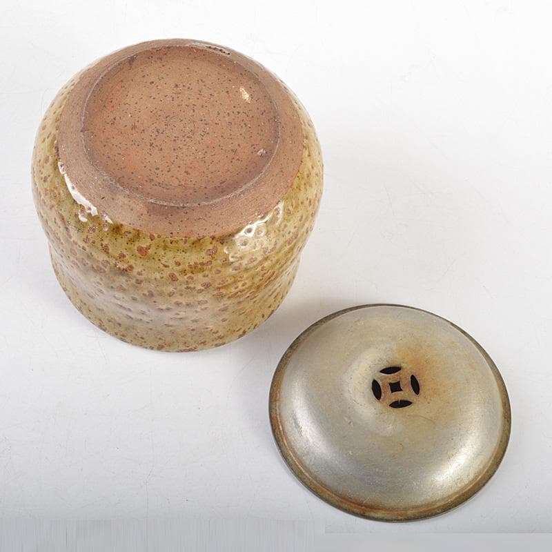 煎茶道具　信楽焼　錫製透蓋　茶こぼし　在銘　V　R5588