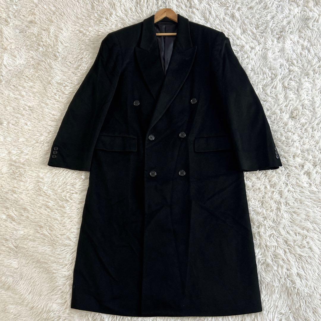 極美品✨ ヴィンテージ カシミヤ100% ダブルロングチェスターコート L 黒