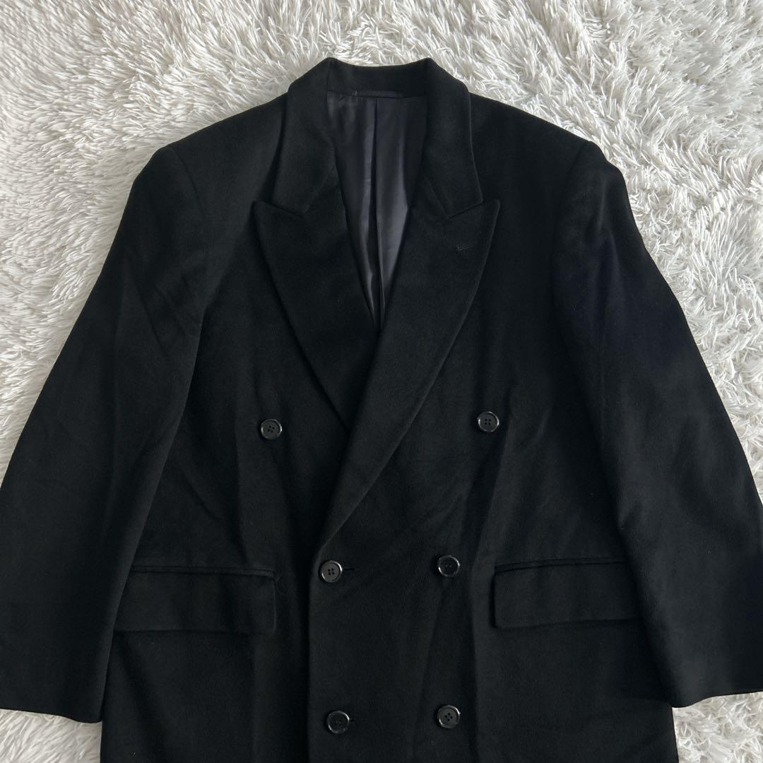 極美品✨ ヴィンテージ カシミヤ100% ダブルロングチェスターコート L 黒