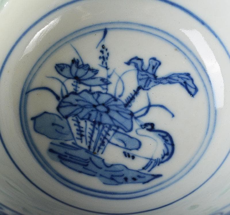 中国　大清康煕年製　青花蓮花文　透蛍手蓋茶碗　M　R5197