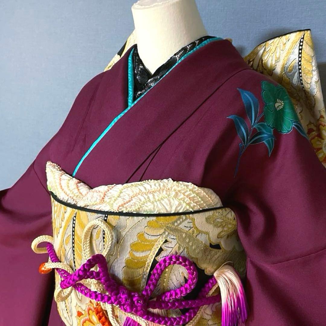 振袖フルセット　プラスサイズ友禅　成人式振袖　振袖　裄丈71 しつけ糸付き