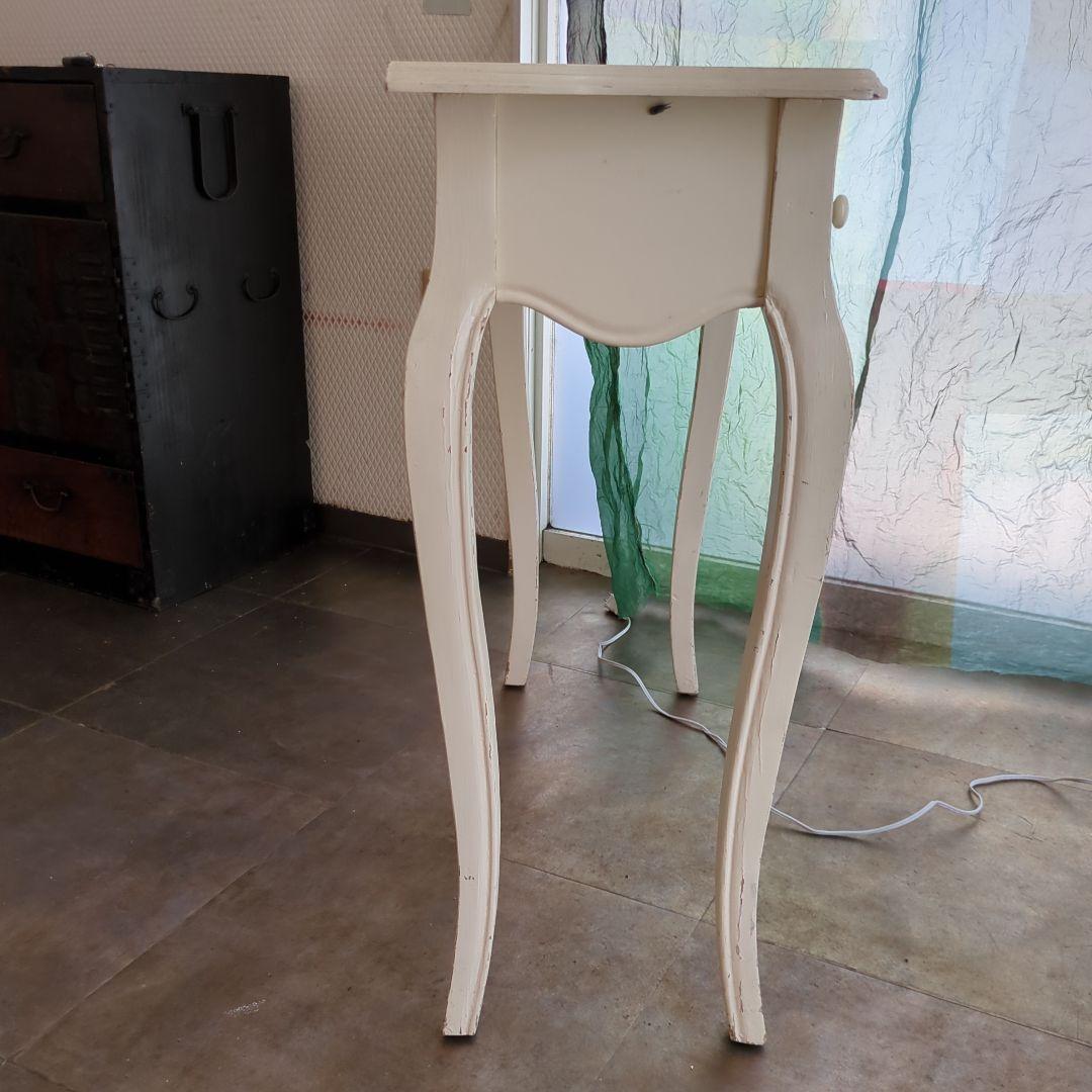 ホワイト バラ サイドテーブル ロココ調 猫脚 引き出し 木製 薔薇