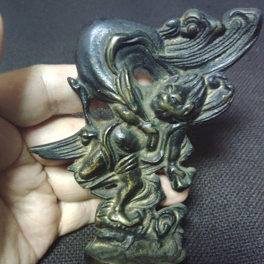 か　珍品　風神　銅製　銅像　ブロンズ　置物　アンティーク　骨董　ア12