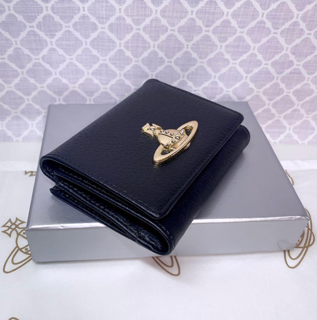 【最新☆新品】ヴィヴィアン・ウエストウッド　三つ折り財布 ブラックゴールド