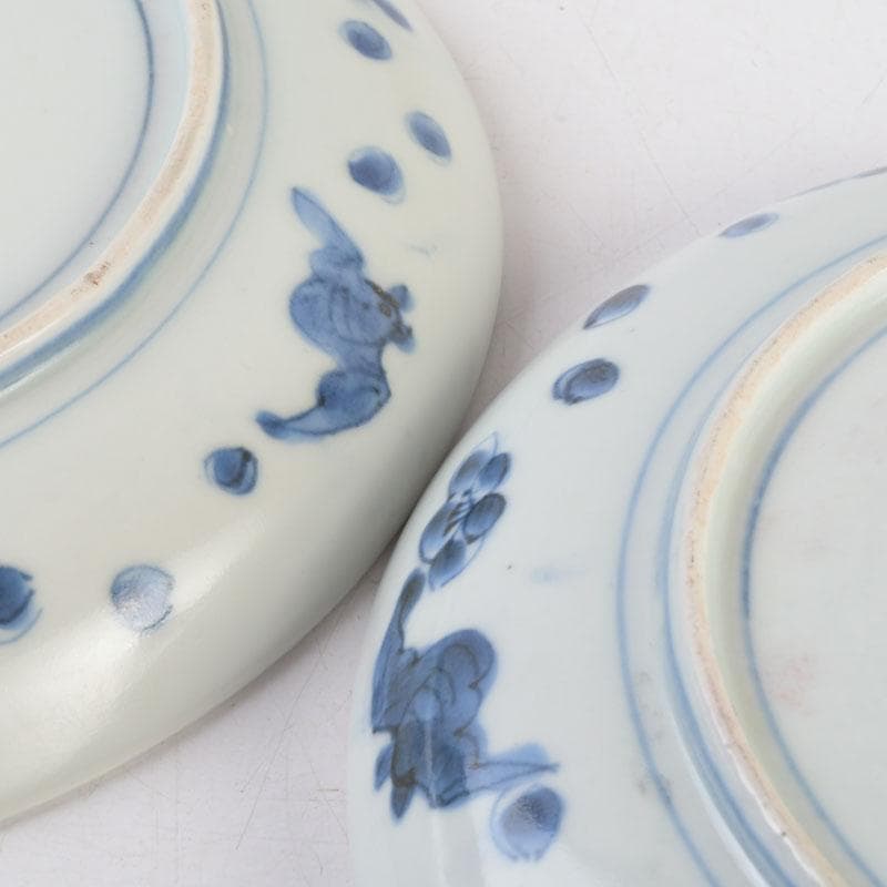 中国　青花　花草鳥文盤　皿　一對　在銘　C　9290