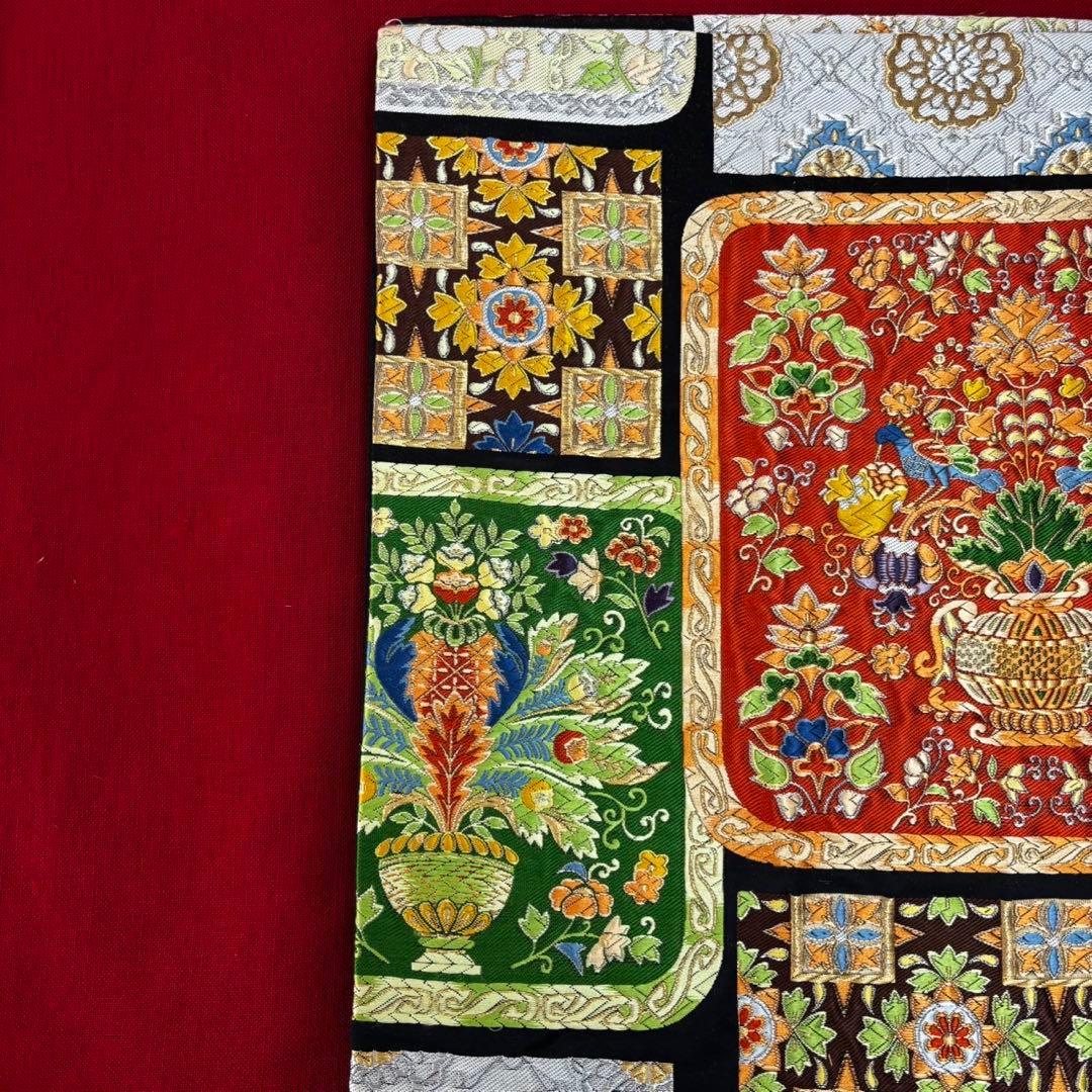高級　更紗袋帯 華やかな刺繍 袋帯 100%絹　美術織物　豪華刺繍帯