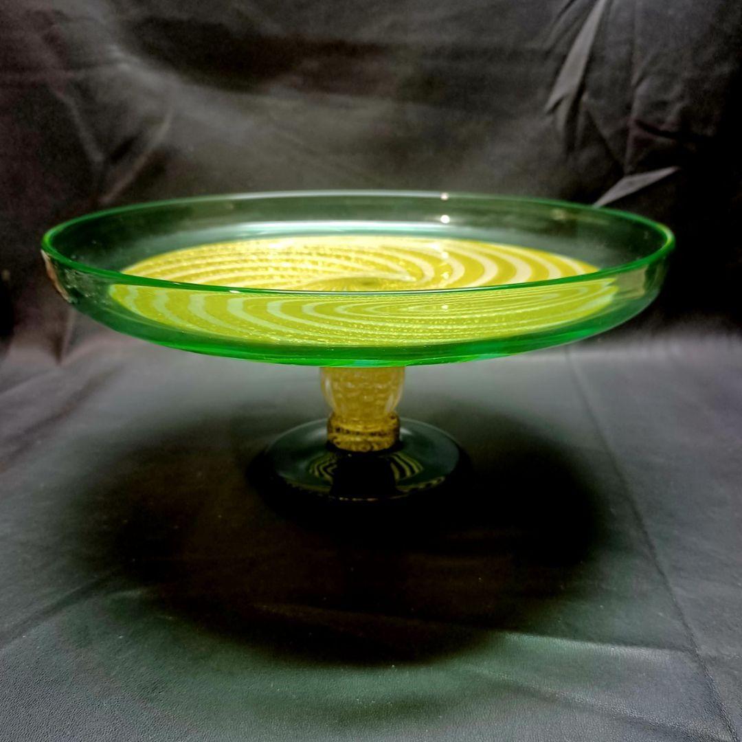 宮田高志 金彩 グリーン ライン コンポート フルーツ盛り皿