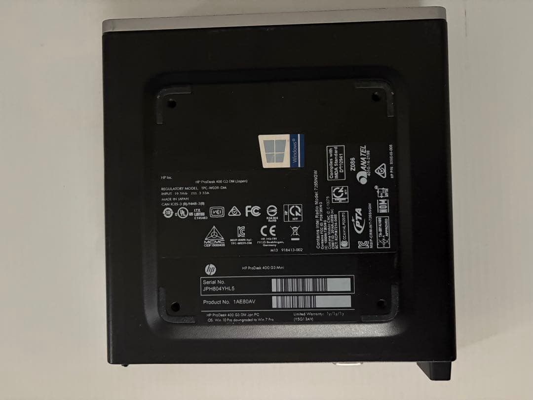 ミニPC HP ProDesk 400 G3 DM Core i3-6100t 8GB