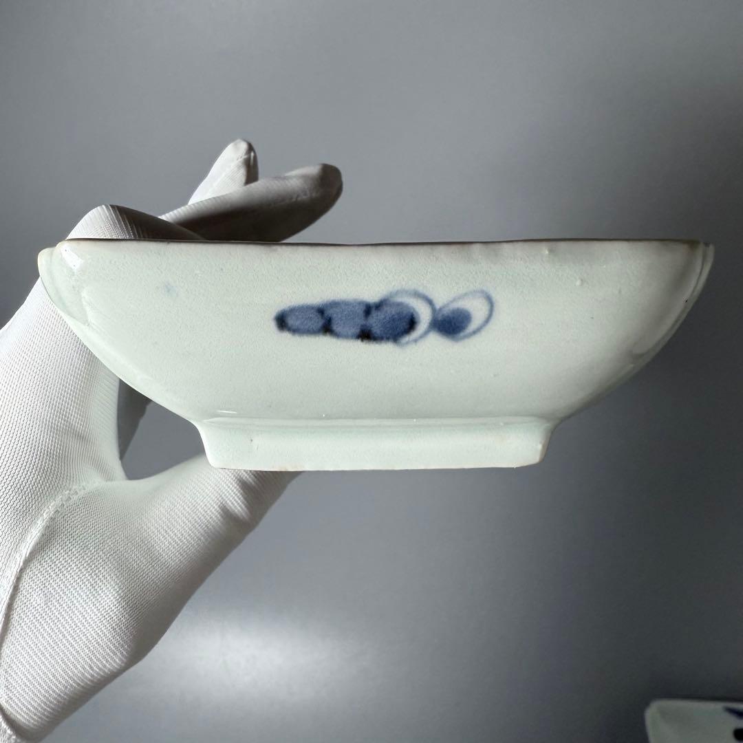 古伊万里　染付芙蓉文様長皿　五客　成化年製　江戸後期　料理屋　花草文様　裏文様有