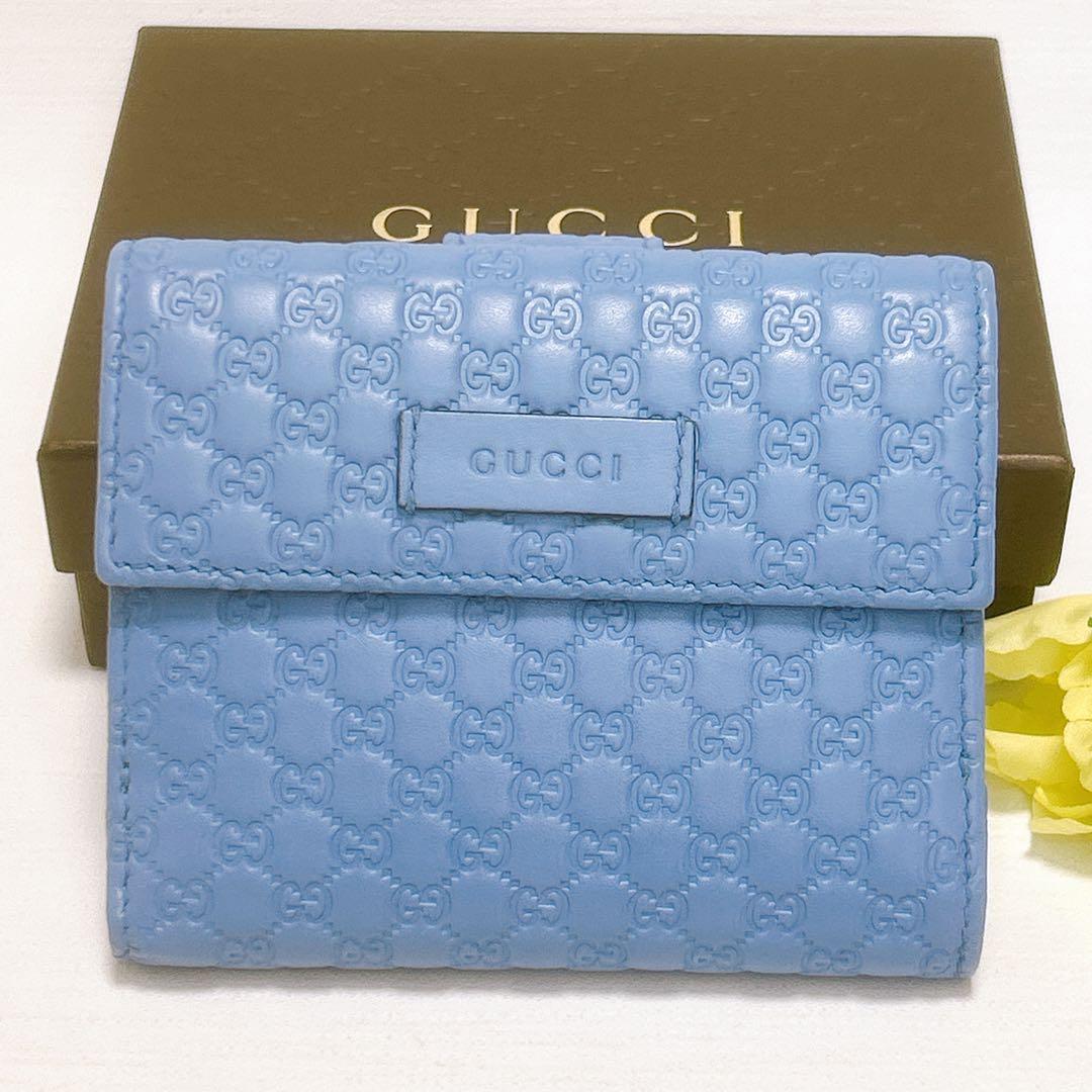 極美品✨レアカラー✨GUCCI グッチ 二つ折り財布 マイクロシマ GG レザー