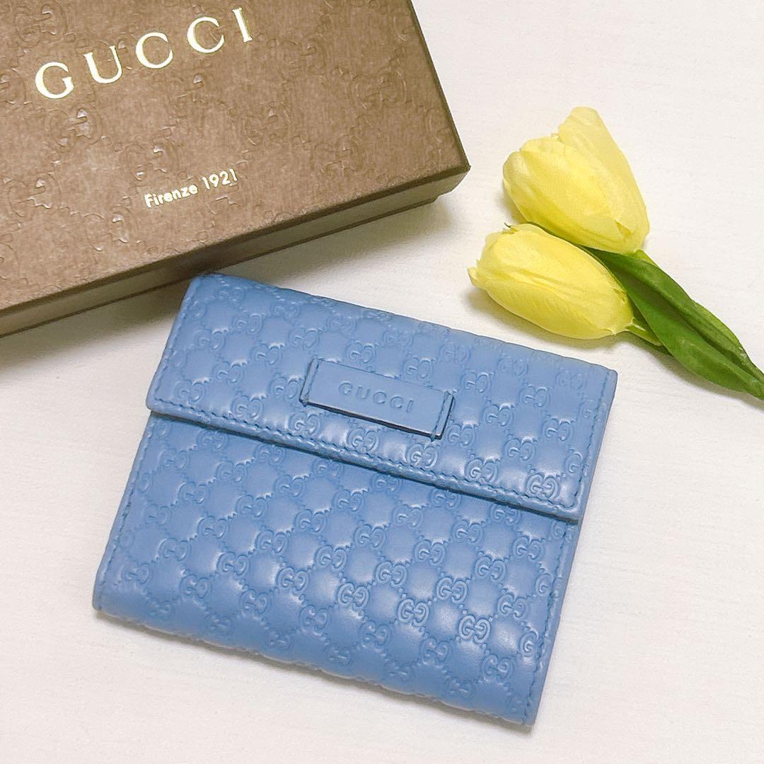 極美品✨レアカラー✨GUCCI グッチ 二つ折り財布 マイクロシマ GG レザー