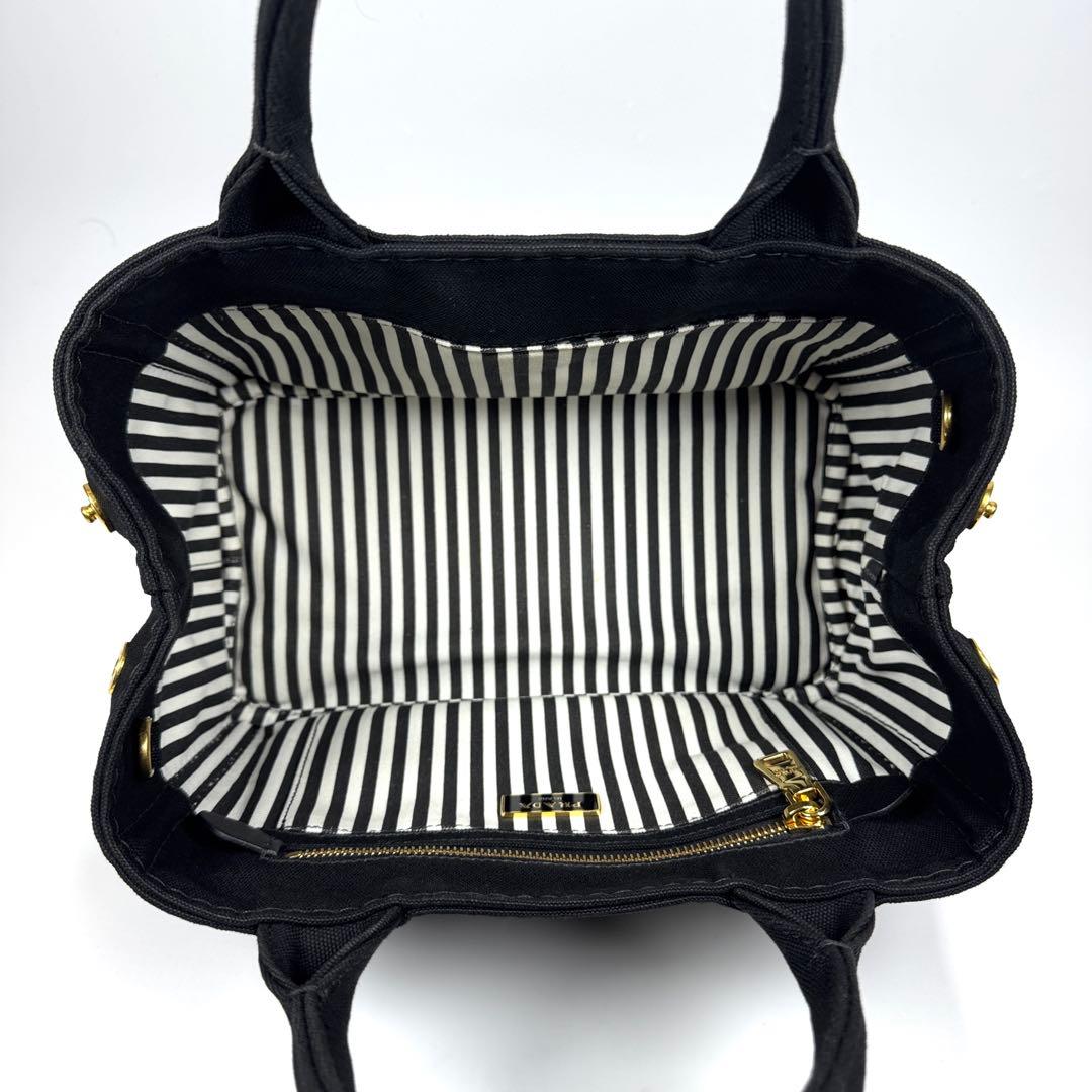 極美品✨ PRADA カナパ S 2way ショルダー付 ストライプ 黒