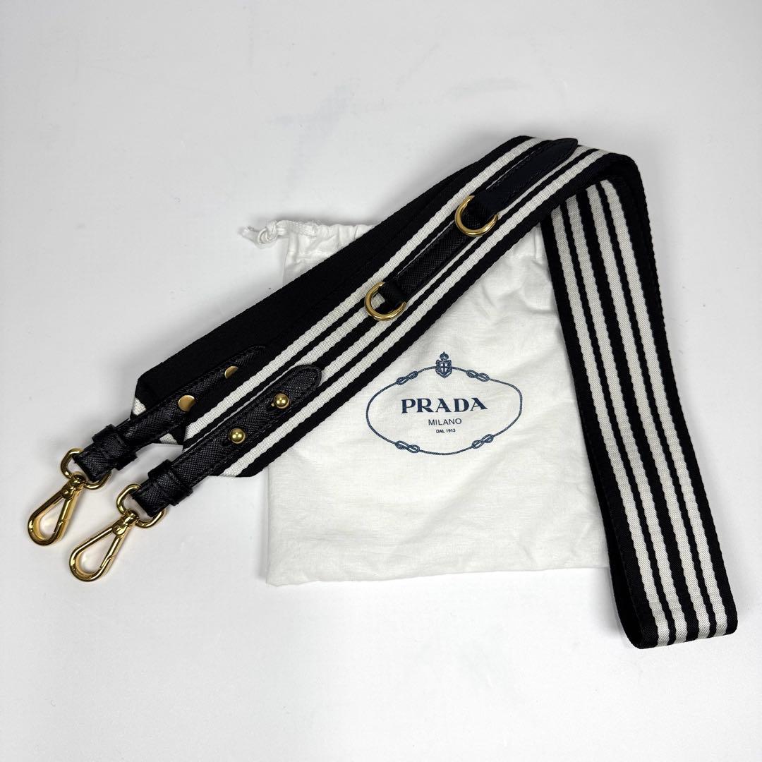 極美品✨ PRADA カナパ S 2way ショルダー付 ストライプ 黒