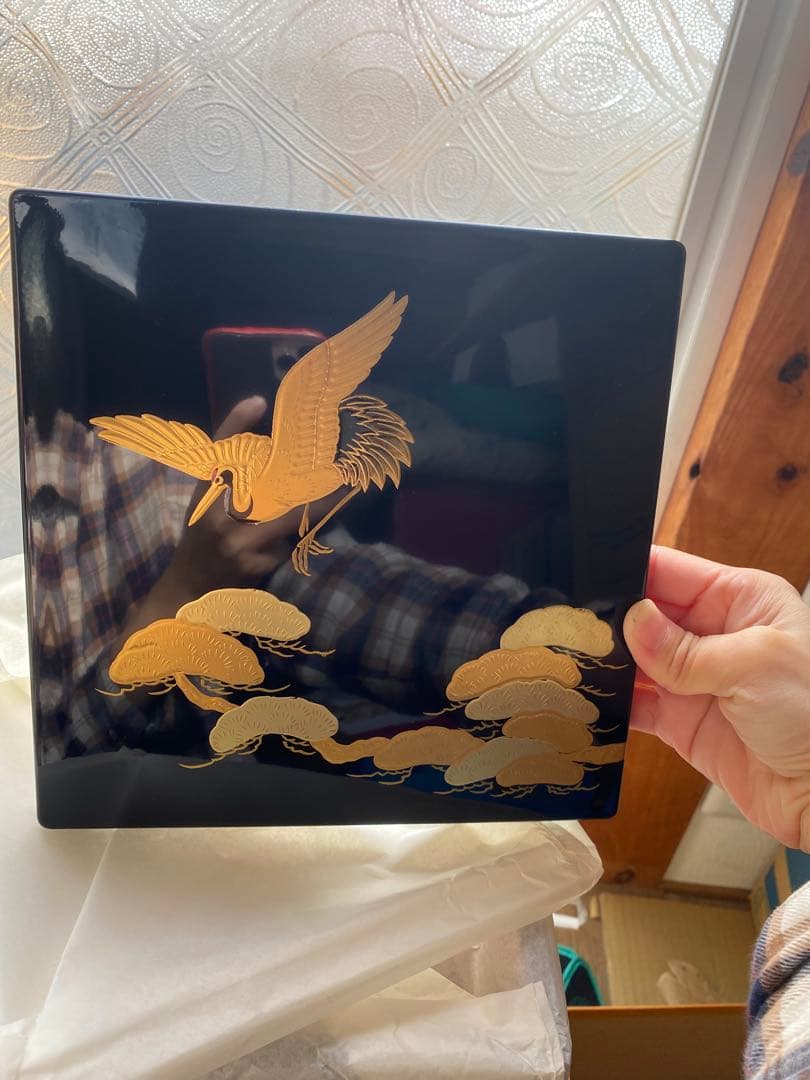 金色の松鶴 重箱 台付