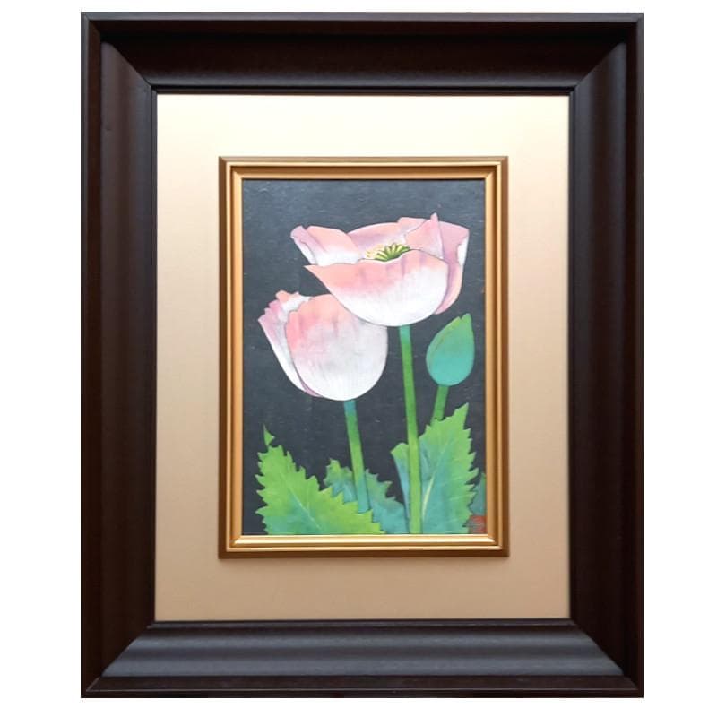 ☆黒川富士雄☆「芥子図」日本画 SM 印共シール　未使用額！