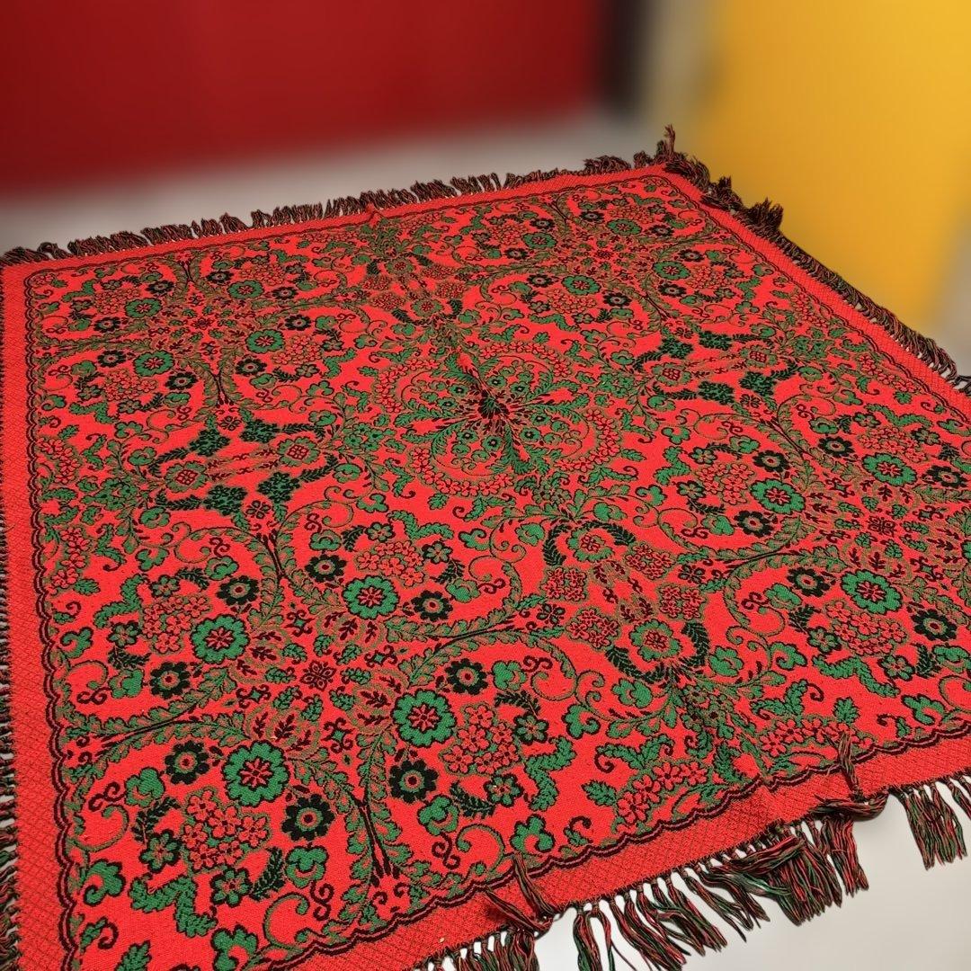 80s 昭和レトロ　アンティーク　アクリル　こたつ上掛　198×180 花柄