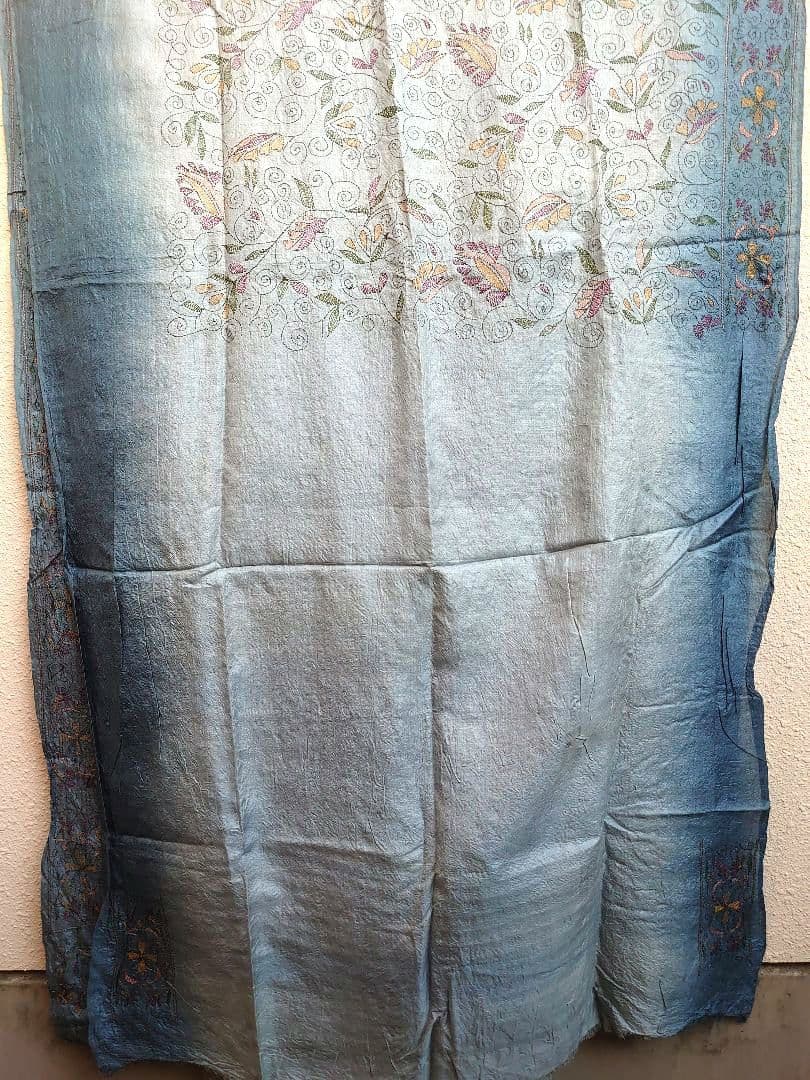 超希少　インド　カンタ刺繍サリー　BL