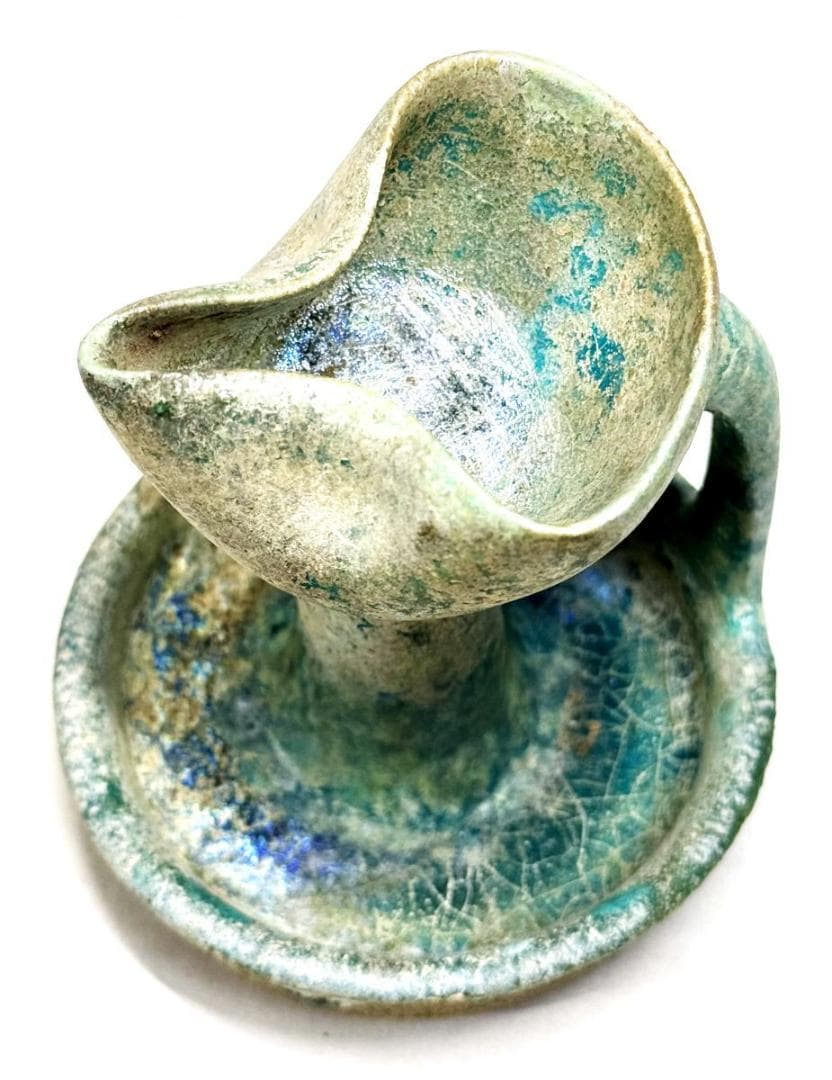 古代イラン・ペルシャ古陶 青釉銀化灯火器 箱付 古美術 古玩 骨董WWTT231