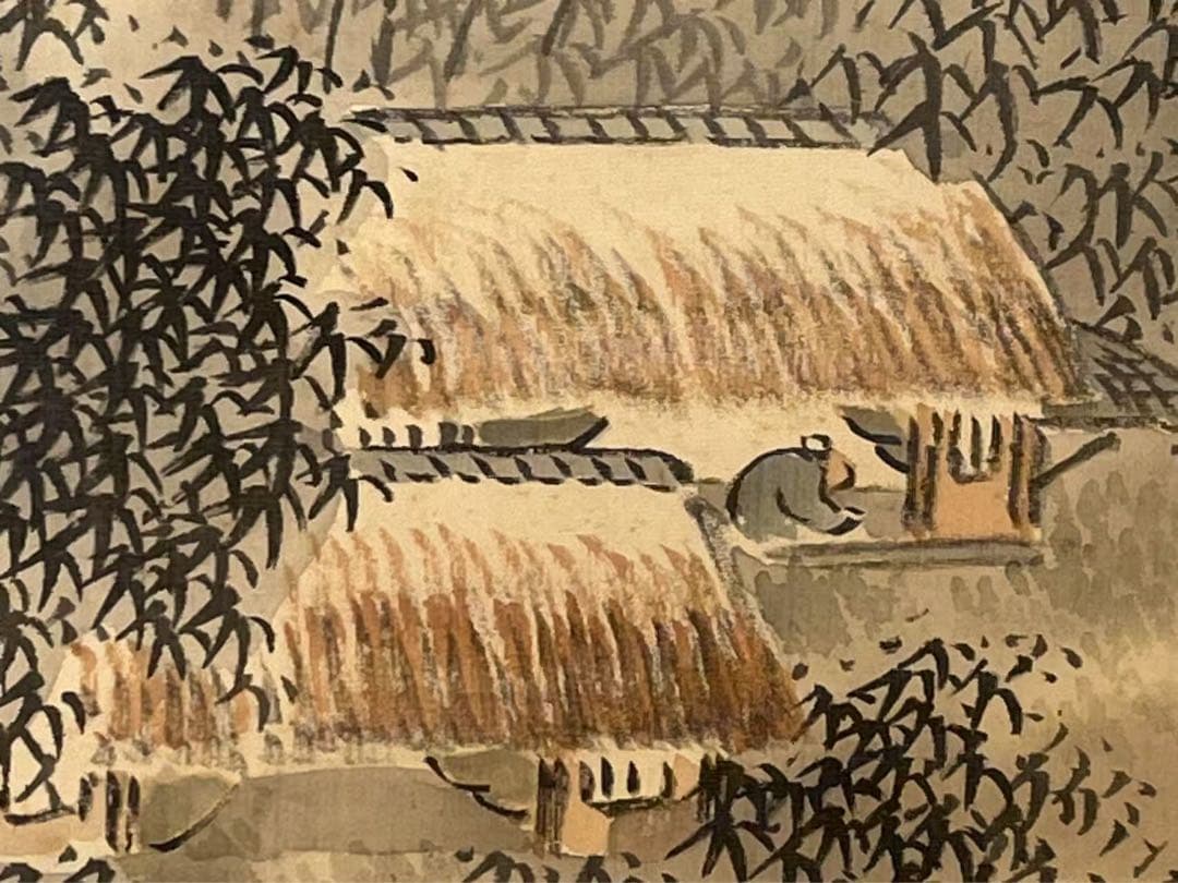 中国絵？日本絵？古い山水絵 絹本　銘有(読めず)