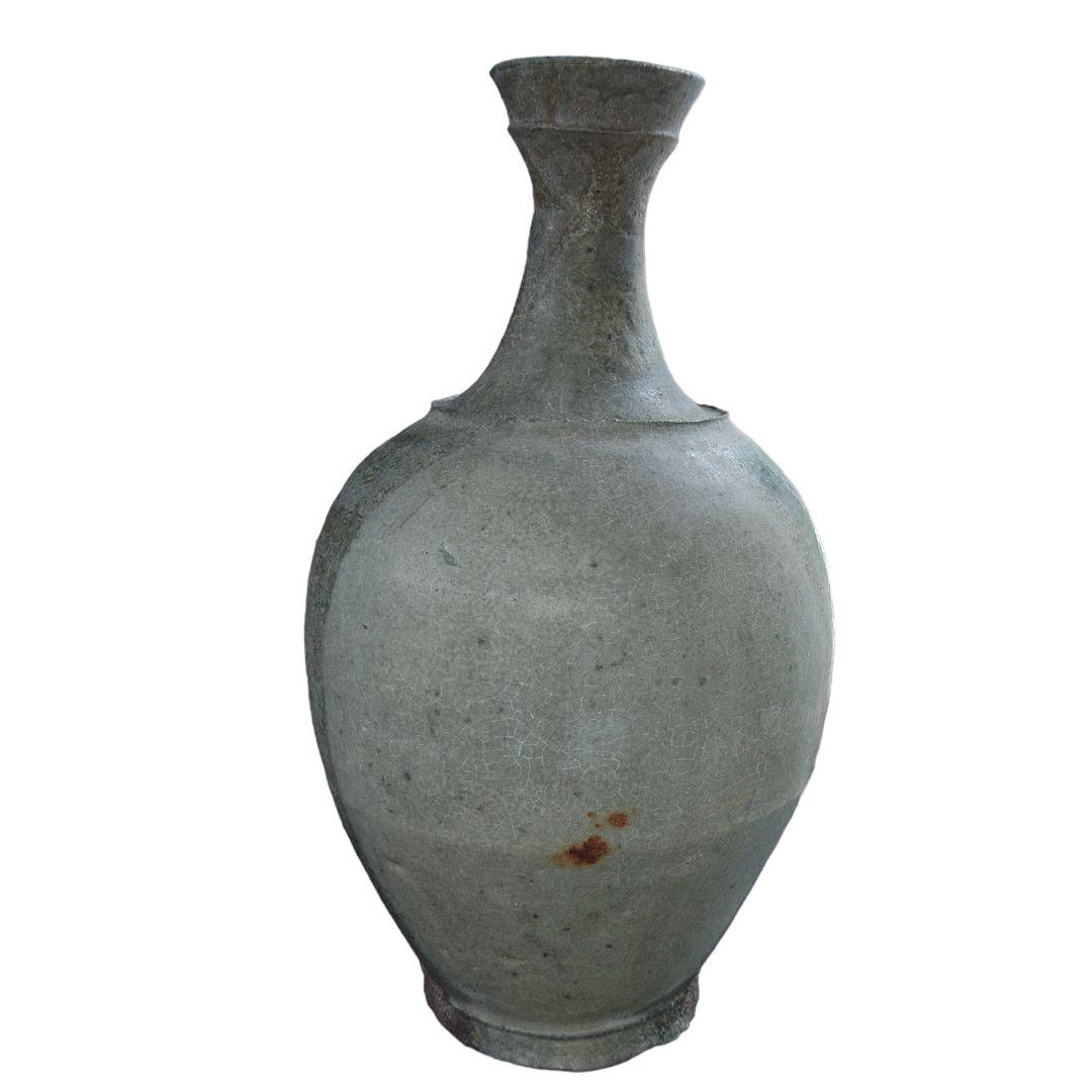 李朝　灰釉突帯付壺　花瓶　置物