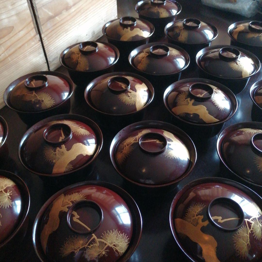 輪島塗　金蒔絵松木画吸物椀　20客　11cm　大正期