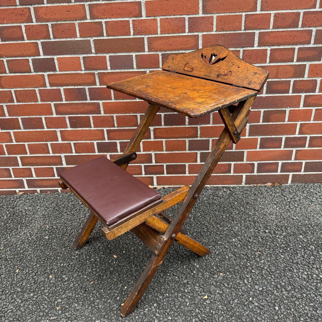 【和製アンティーク】折り畳み式 勉強机 落合製作所 チューリップ透かし