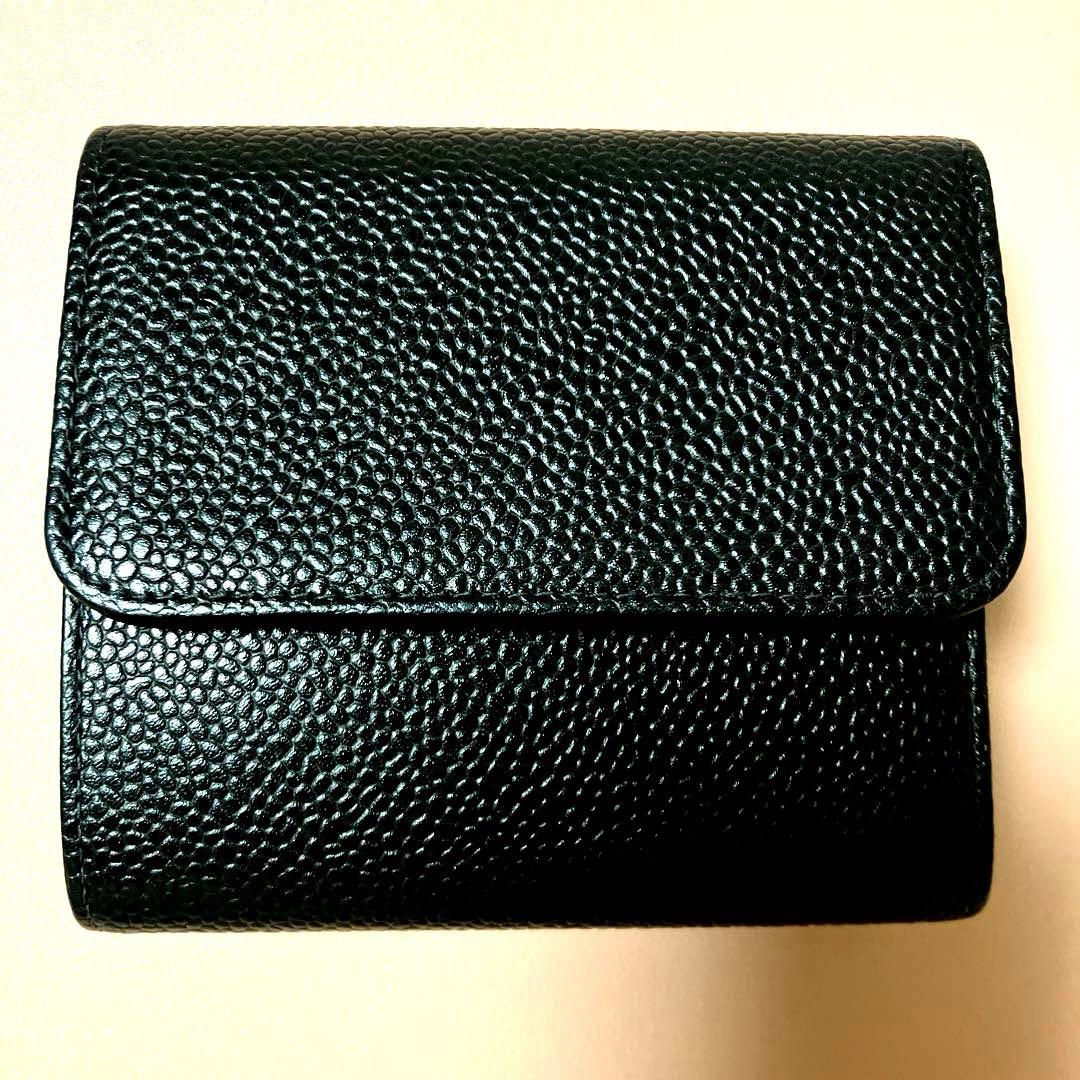 12/25迄価格CHANEL キャビアスキン三つ折り財布 ブラック