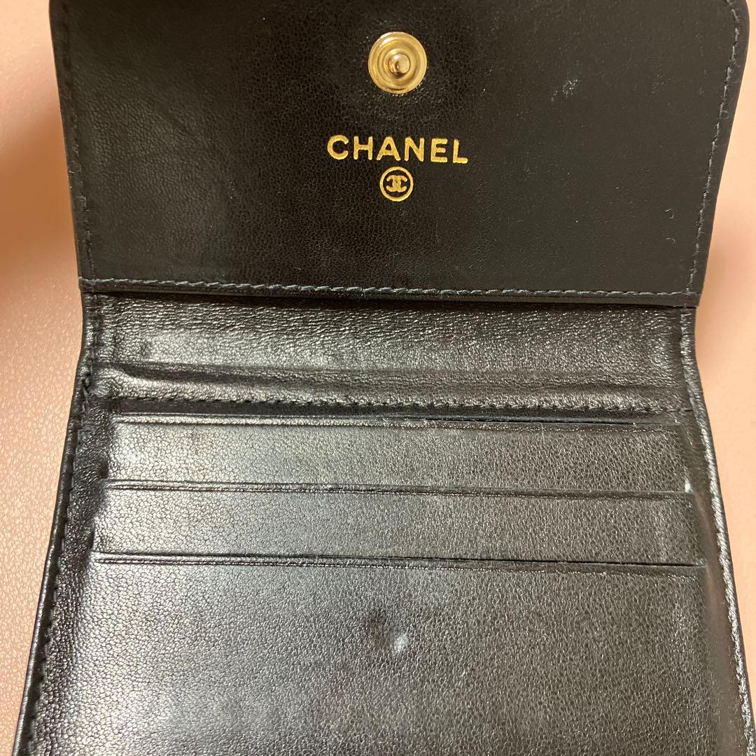 12/25迄価格CHANEL キャビアスキン三つ折り財布 ブラック
