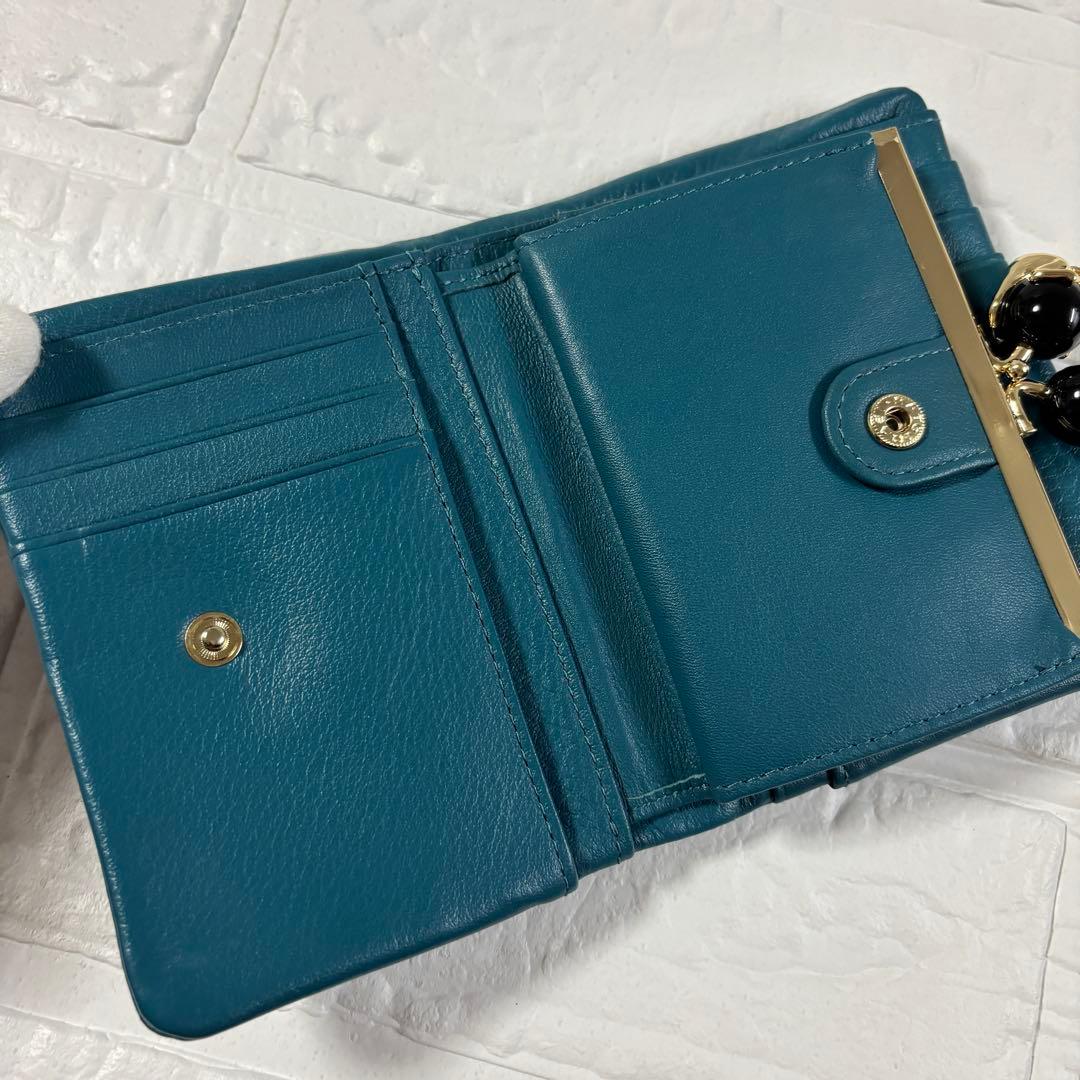 ANNA SUI プレイングキャット がま口二つ折り財布　猫 ターコイズ