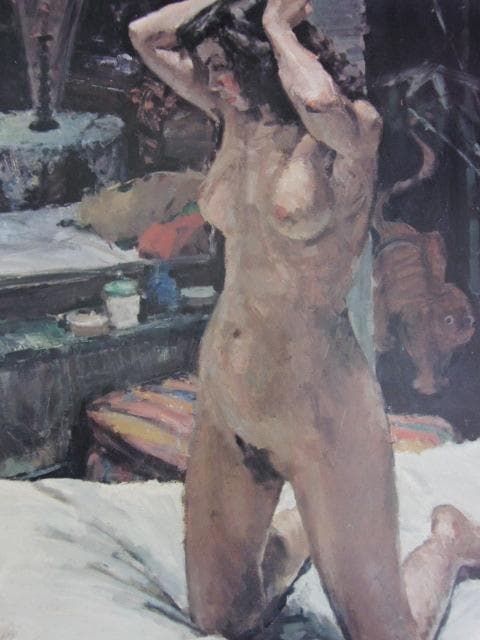 高光一也、【鏡の前の裸婦】、希少な大判額装用画集より、新品額装付、状態良好