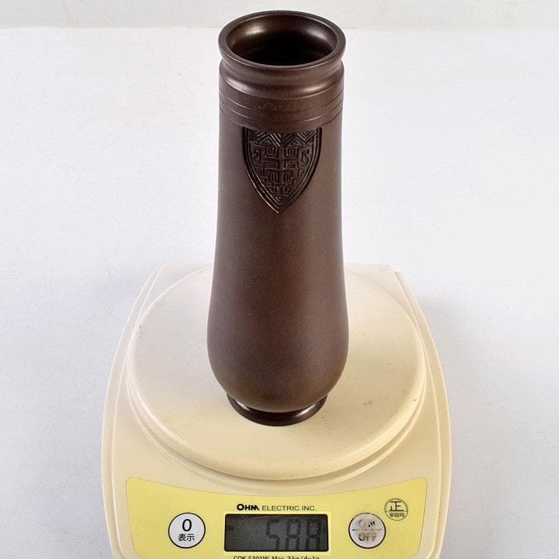 茶道具　釜師　角谷與兵衛造　唐銅柄杓立　共箱　C　R9238