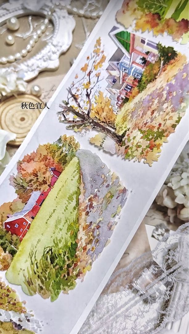 【8574】海外　マステ　5m巻売り　PETマスキングテープ　秋景色