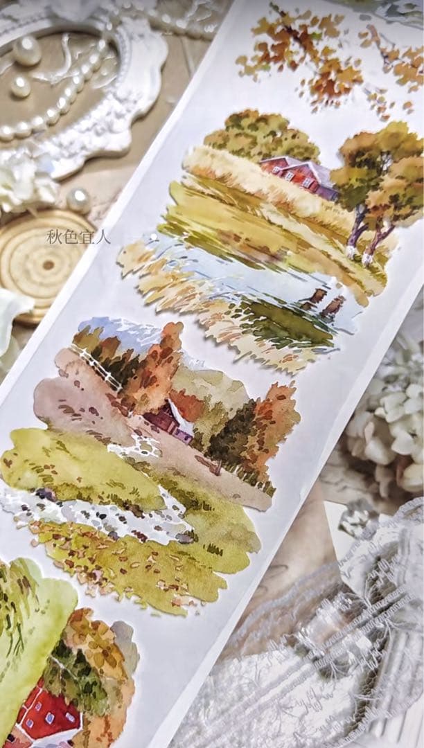 【8574】海外　マステ　5m巻売り　PETマスキングテープ　秋景色