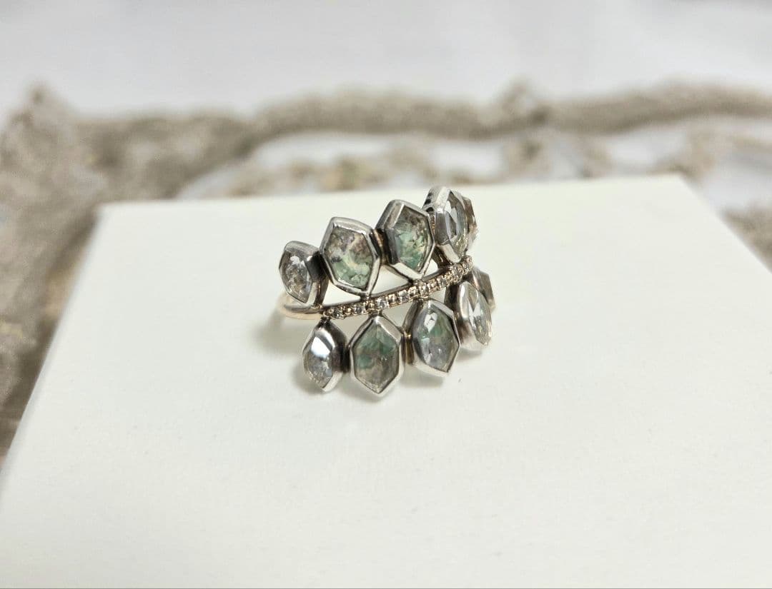 最終価格希少☆アガット K10&シルバーダイヤ&天然石リング 13号