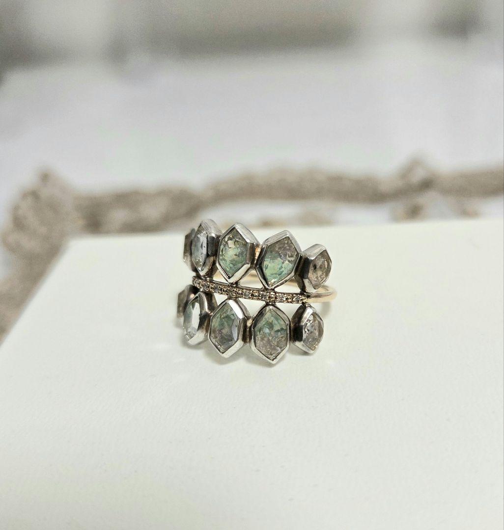 最終価格希少☆アガット K10&シルバーダイヤ&天然石リング 13号