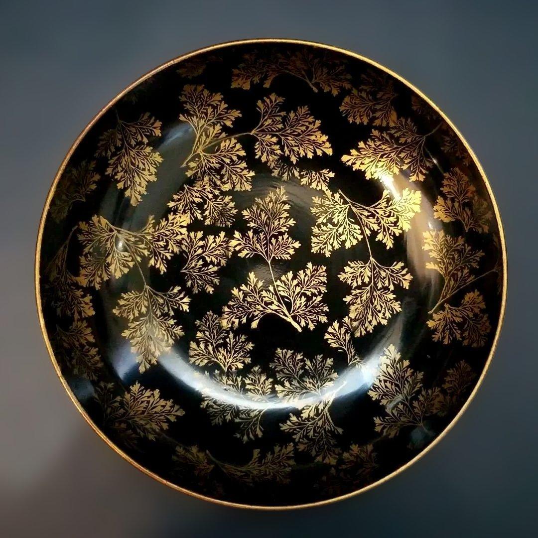 時代輪島塗 黒漆 シダ金蒔絵 小皿 銘々皿 4枚