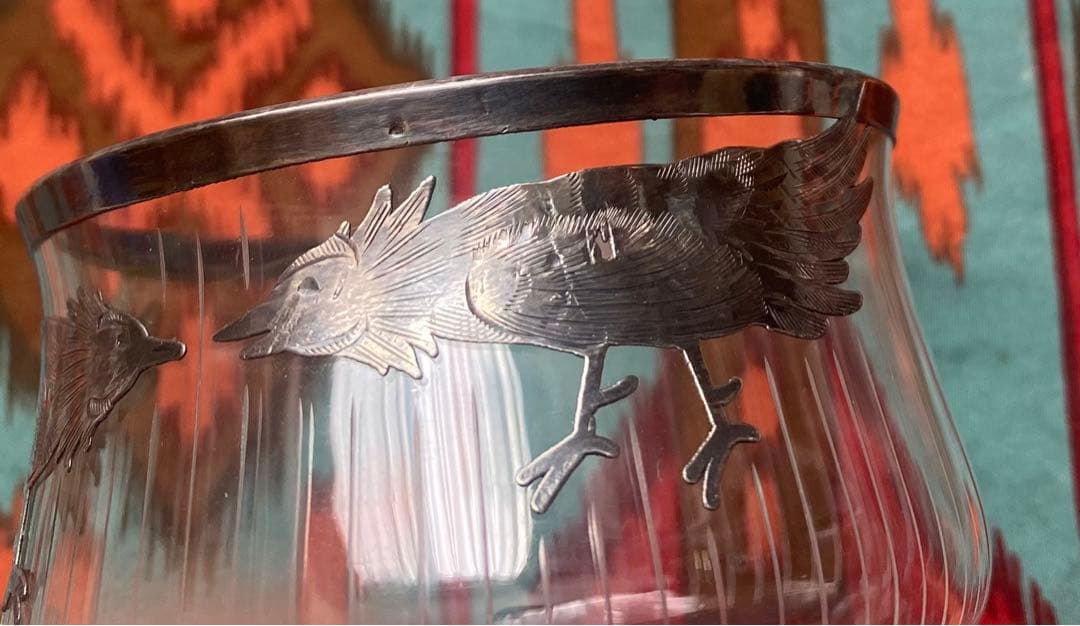 アンティーク ビンテージ 骨董 シルバー オーバーレイ クリスタル グラス 銀巻