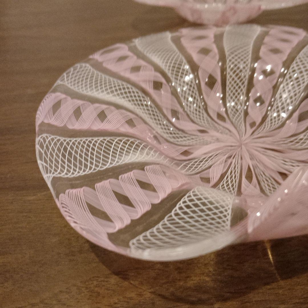 ベネチアンガラス　ムラノ　MURANO　変形皿　2枚　ピンク　レース　インテリア