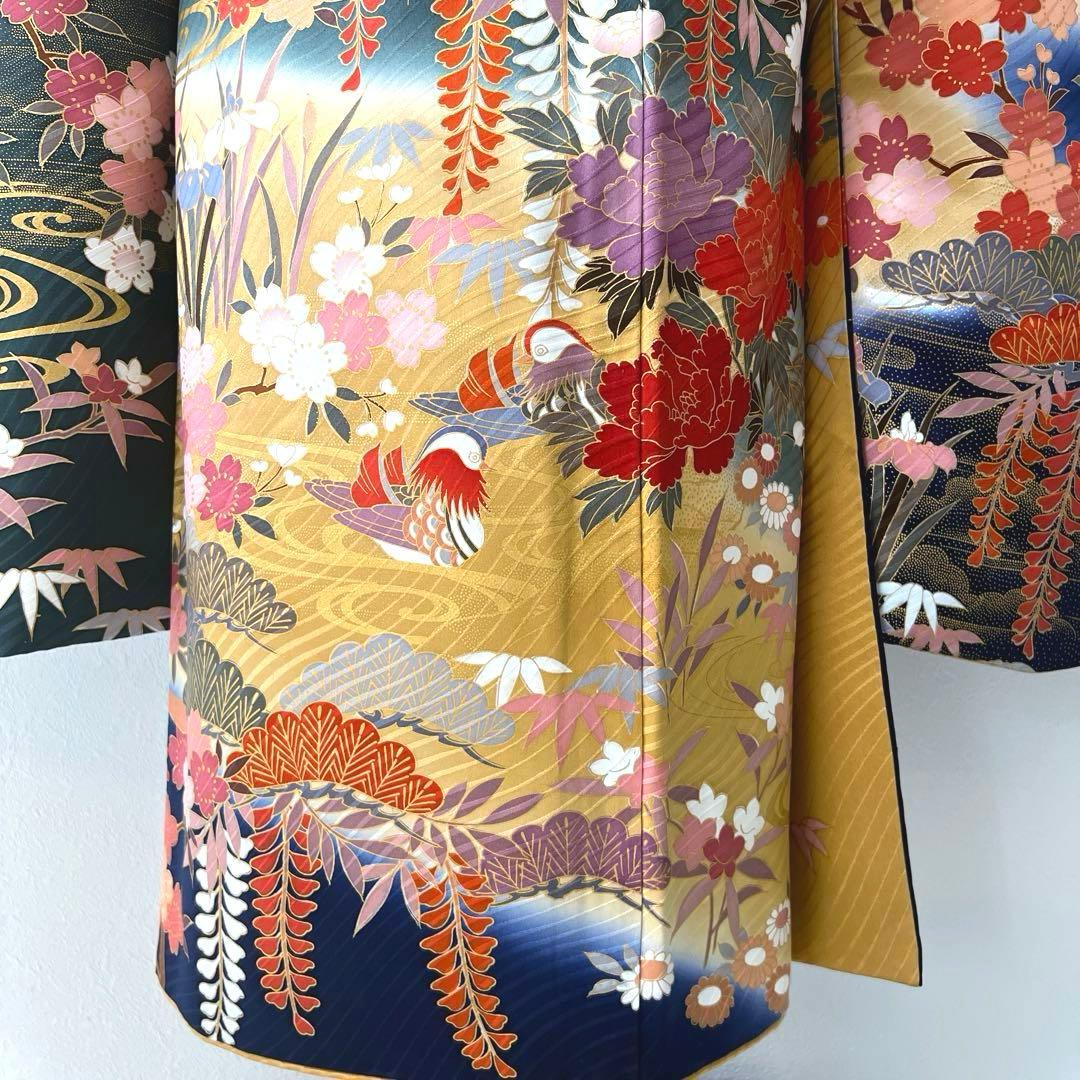 423 振袖フルセット 正絹 緑 グリーン 茶 金彩 駒刺繍 暈し染め