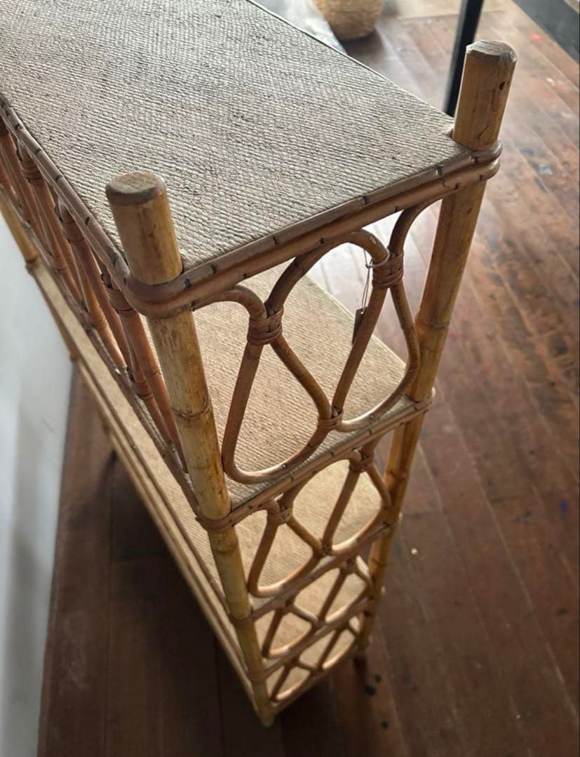 フランスアンティークラタン4段オープンシェルフ