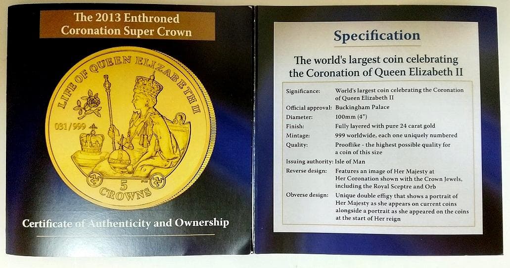 超大型100mm 2013年 英国 エリザベス2世 コロネーション 金メッキ銅貨