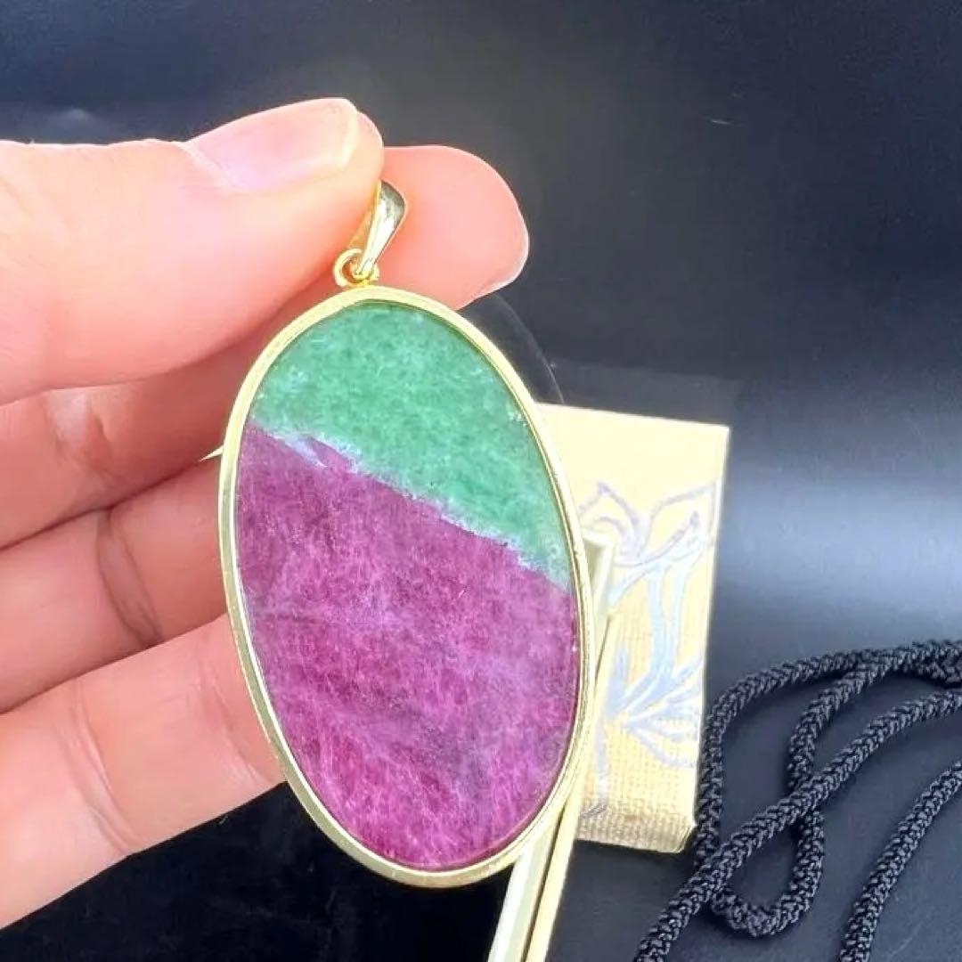 天然無処理大粒ルビーインゾイサイト オーバルペンダントトップS925海外鑑定書