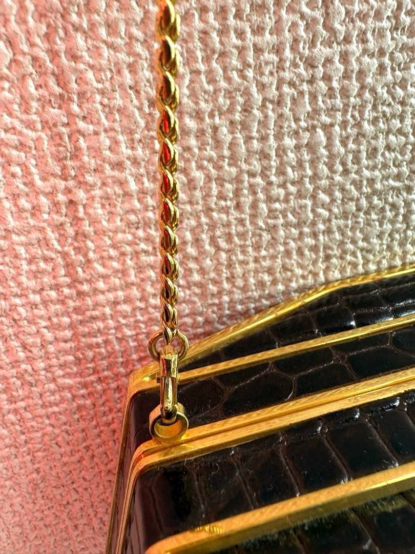 クロコダイル風ダークブラウンバッグ　パーティー