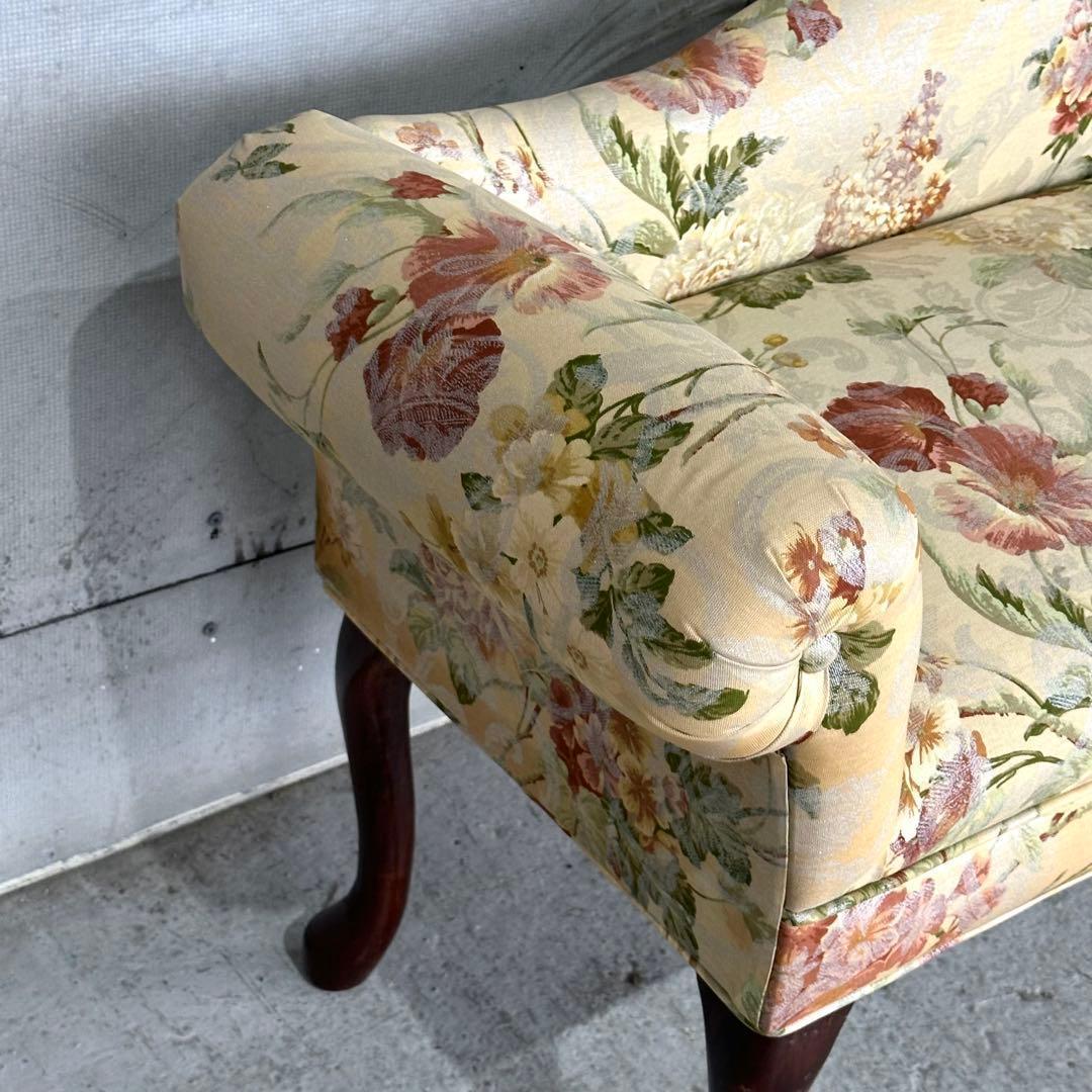 ✿英国クラシック調✿ 花柄カウチソファ｜猫脚 アーム付き｜アンティーク調 長椅子