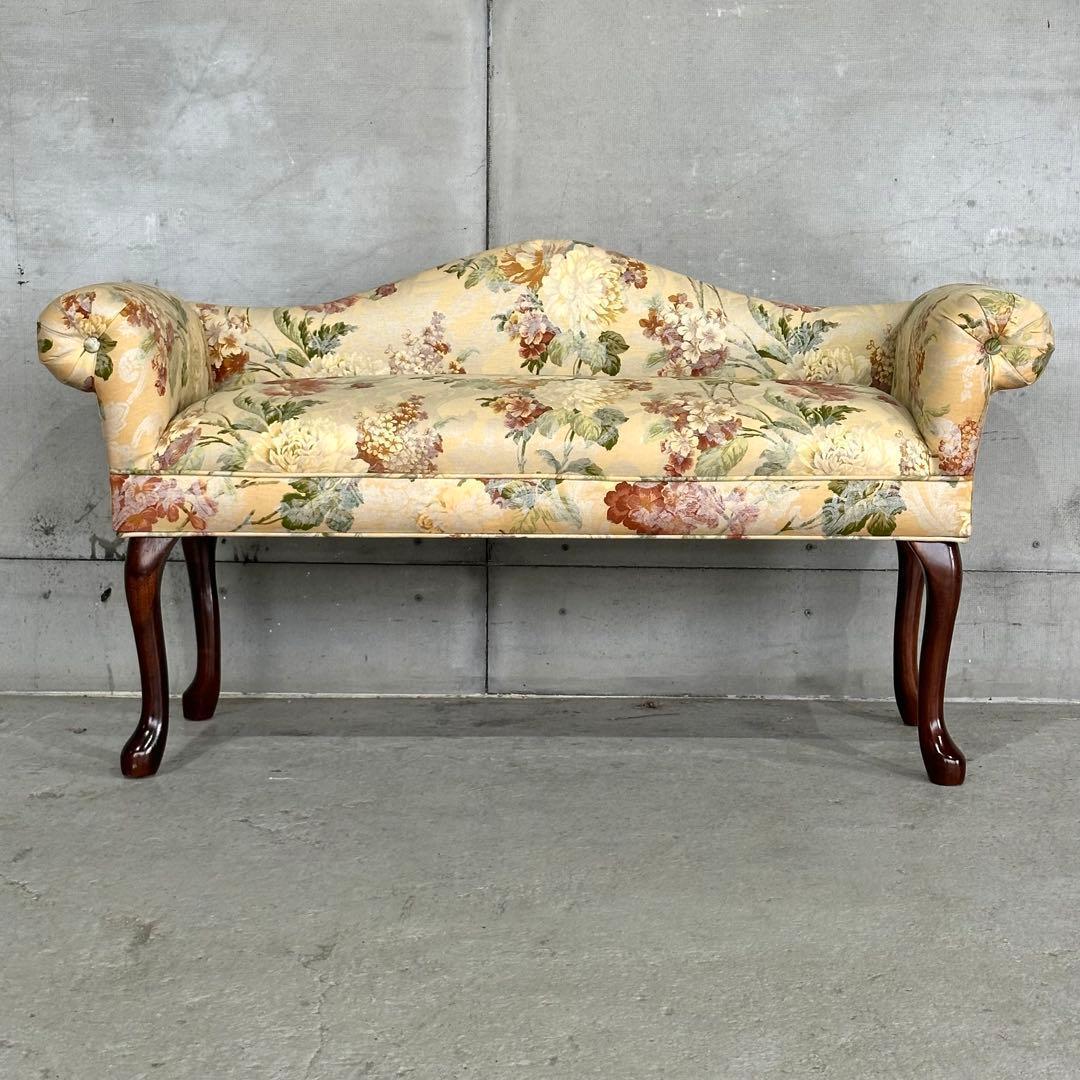 ✿英国クラシック調✿ 花柄カウチソファ｜猫脚 アーム付き｜アンティーク調 長椅子