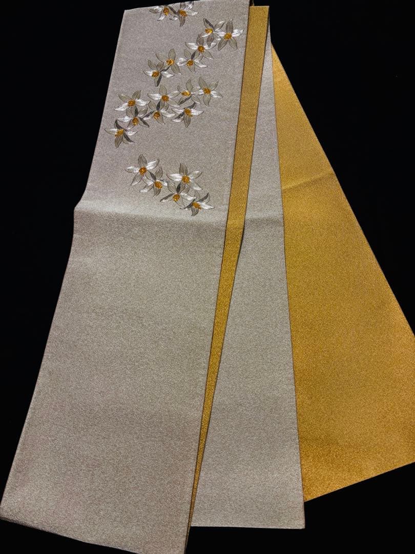 【逸品】藤林徳扇 水仙 刺繍 金プラチナ箔 お太鼓柄