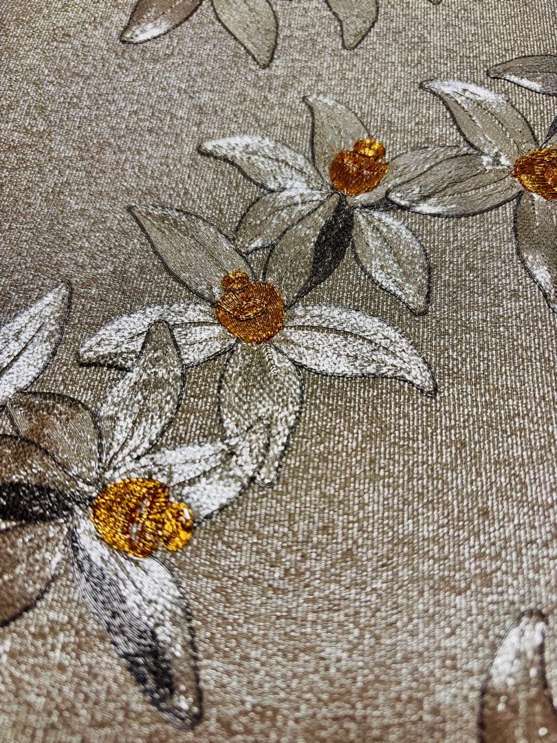 【逸品】藤林徳扇 水仙 刺繍 金プラチナ箔 お太鼓柄